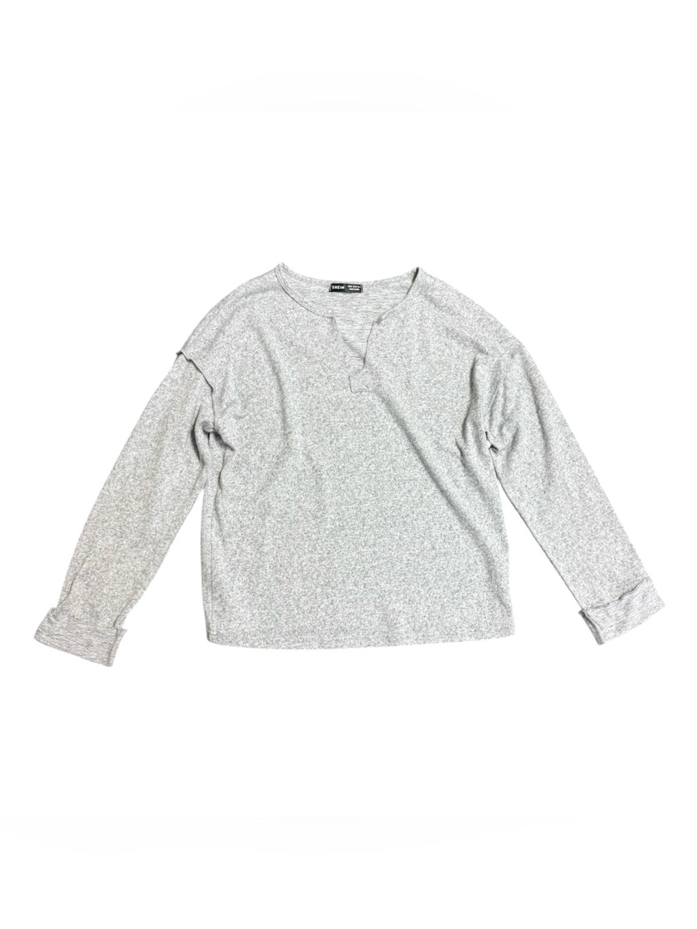 SHEIN Gray Heather Crewneck Henley style Pullover Sweater size medium